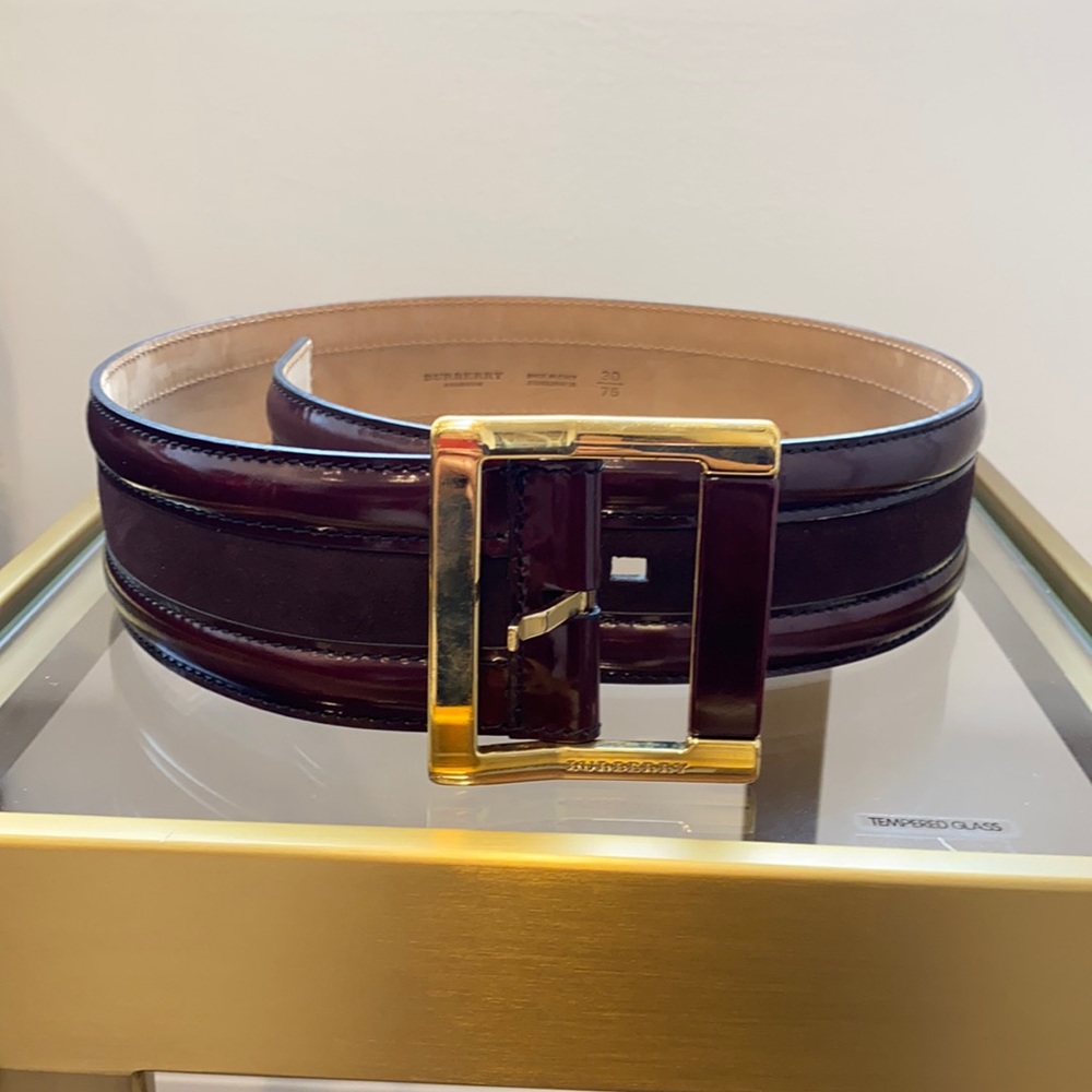 Burberry burgundy wide leather belt size 30/75.